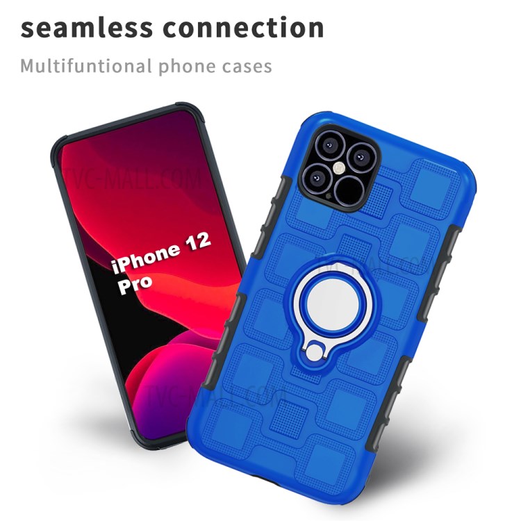 Geometric Pattern TPU PC Combo Case with Magnetic Car Mount Ring Holder for iPhone 12 Pro/12 - Baby Blue-4