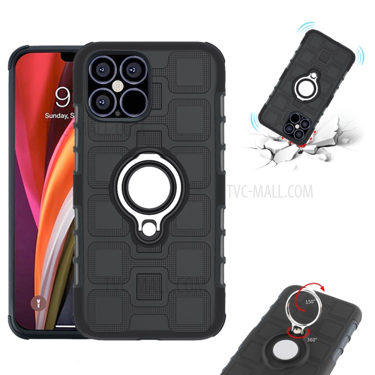 Geometric Pattern TPU PC Hybrid Cover with Magnetic Car Mount Ring Holder for iPhone 12 Pro Max 6.7 inch - Black-3