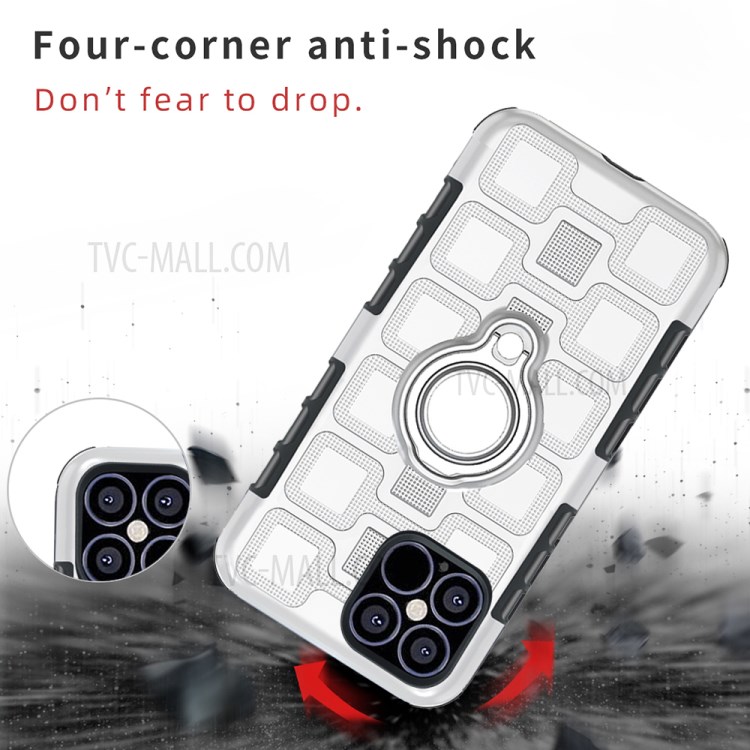 Geometric Pattern TPU PC Hybrid Cover with Magnetic Car Mount Ring Holder for iPhone 12 Pro Max 6.7 inch - Silver-2