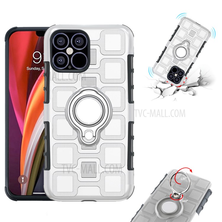 Geometric Pattern TPU PC Hybrid Cover with Magnetic Car Mount Ring Holder for iPhone 12 Pro Max 6.7 inch - Silver-3