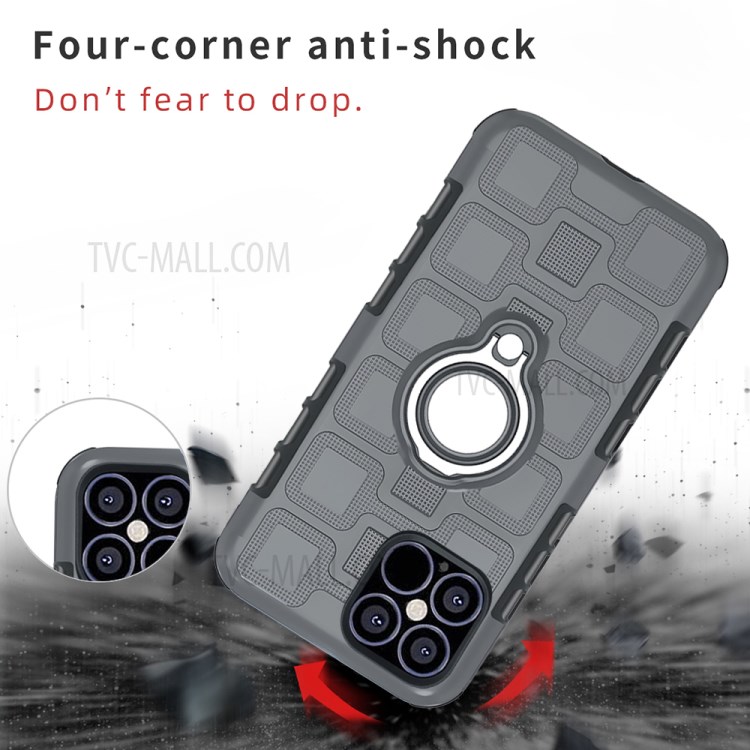 Geometric Pattern TPU PC Hybrid Cover with Magnetic Car Mount Ring Holder for iPhone 12 Pro Max 6.7 inch - Grey-2