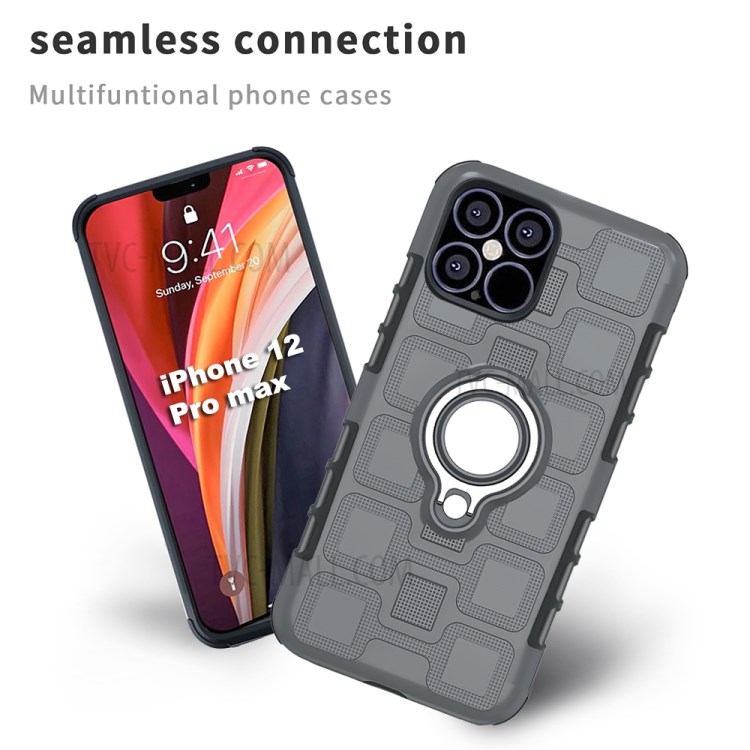 Geometric Pattern TPU PC Hybrid Cover with Magnetic Car Mount Ring Holder for iPhone 12 Pro Max 6.7 inch - Grey-4