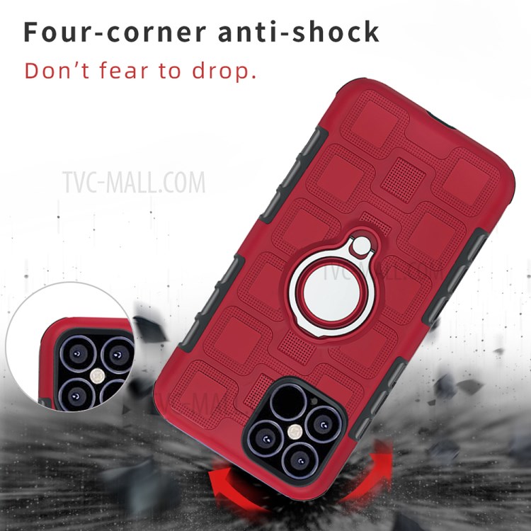 Patrón Geométrico Cubierta Híbrido TPU PC Con El Coche Magnético Montaje Soporte Del Anillo Para El Iphone 12 Pro Max 6,7 Pulgadas - Rojo-2