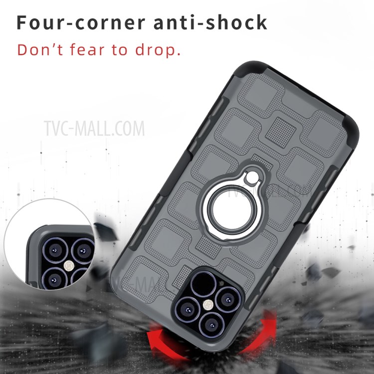 Geometric Pattern TPU PC Hybrid Shell with Magnetic Car Mount Ring Holder and Belt Clip for iPhone 12 Pro Max 6.7 inch - Grey-2