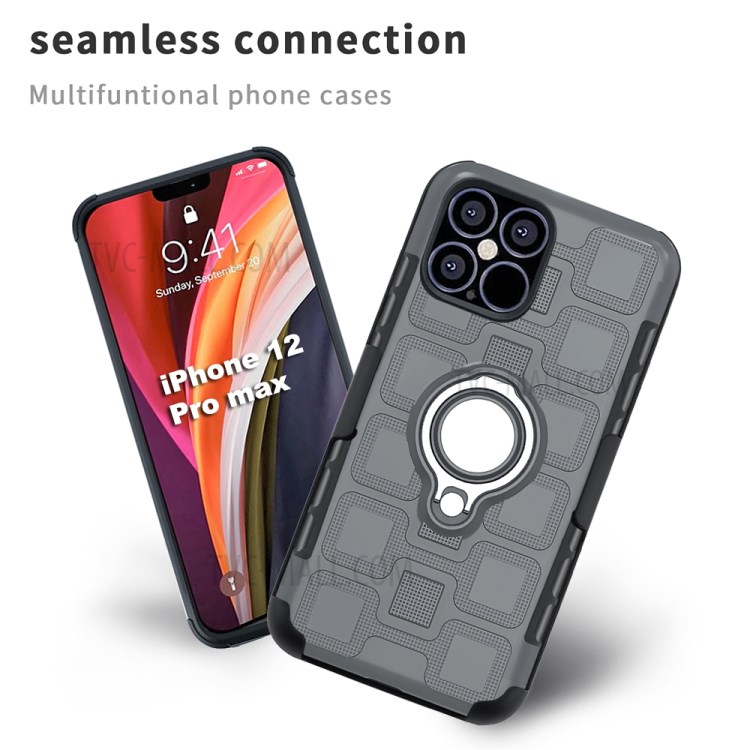 Geometric Pattern TPU PC Hybrid Shell with Magnetic Car Mount Ring Holder and Belt Clip for iPhone 12 Pro Max 6.7 inch - Grey-4