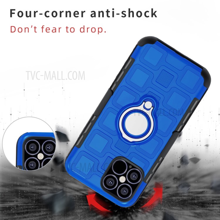 Geometric Pattern TPU PC Hybrid Shell with Magnetic Car Mount Ring Holder and Belt Clip for iPhone 12 Pro Max 6.7 inch - Baby Blue-2