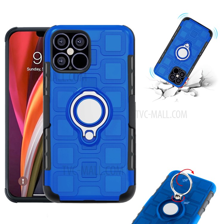 Geometric Pattern TPU PC Hybrid Shell with Magnetic Car Mount Ring Holder and Belt Clip for iPhone 12 Pro Max 6.7 inch - Baby Blue-3