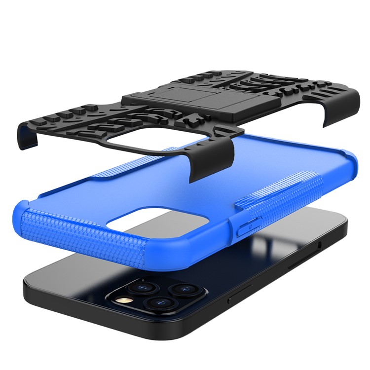 Cool Tire Hybrid PC + TPU Couverture de Téléphone Portable Avec la Merde Pour Iphone 12 Pro / 12 - Bleu