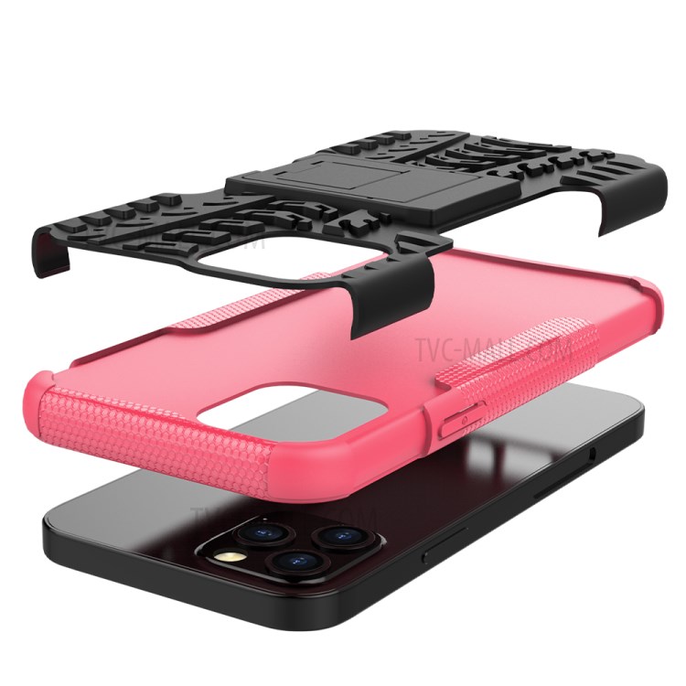 Cool Tyre Hybrid PC + TPU Cell Phone Cover with Kickstand for iPhone 12 Pro/12 - Rose-7