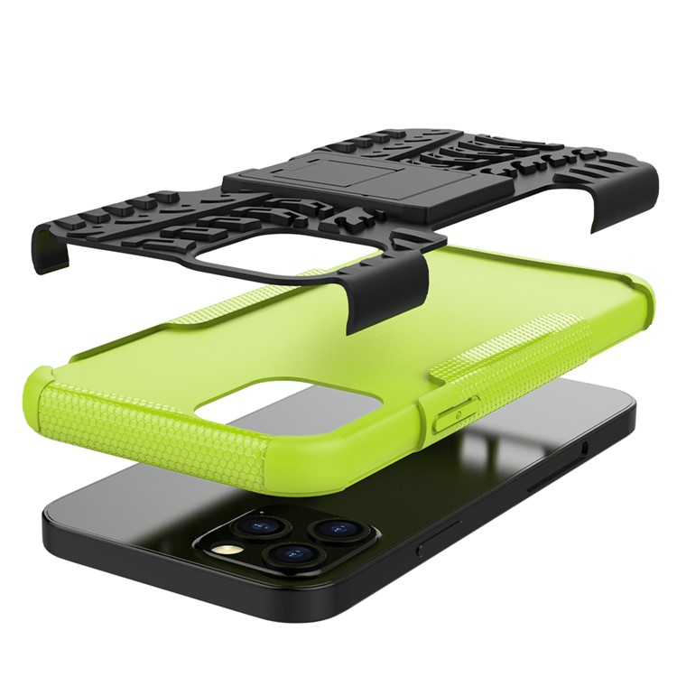 Cool Tyre Hybrid PC + TPU Cell Phone Cover with Kickstand for iPhone 12 Pro/12 - Green-7