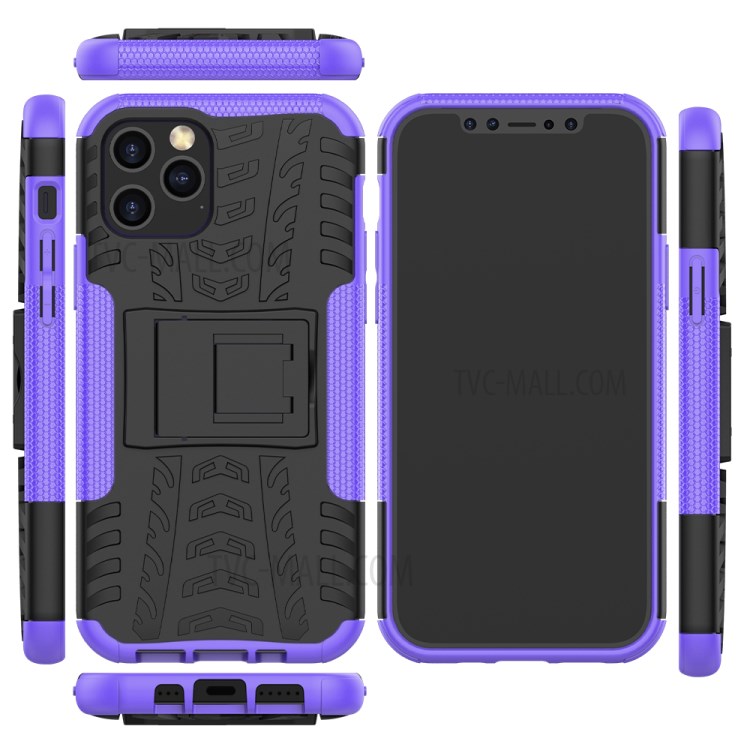 Cool Pneu Híbrido PC + TPU Celular Tampa Com Kickstand Para Iphone 12 Pro/12 - Roxo-2