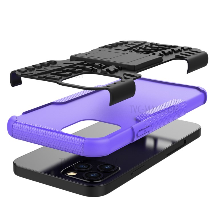 Cool Tyre Hybrid PC + TPU Cell Phone Cover with Kickstand for iPhone 12 Pro/12 - Purple-7