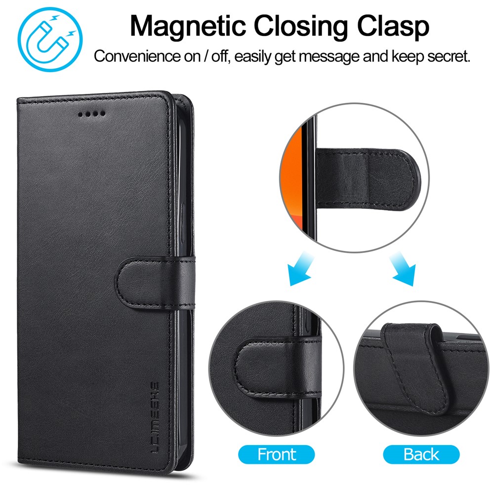 LC.IMEEKE Leather Wallet Stand Cover Cell Phone Shell for iPhone 12 5.4 inch - Black-12