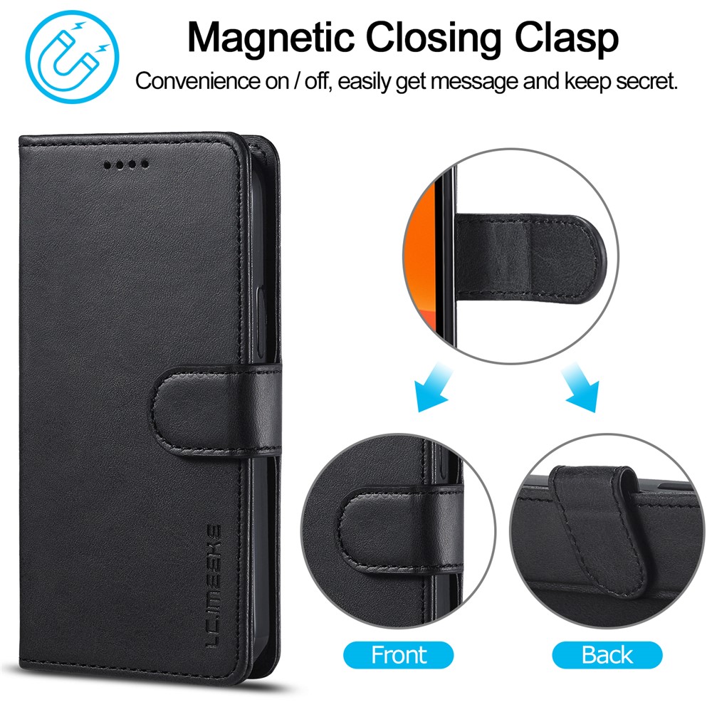 LC.IMEEKE Card Holder Leather Wallet Stand Cover Phone Case for iPhone 12 Pro 6.1 inch - Black-12