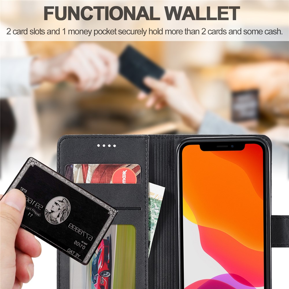 Lc. Imeeke Wallet Stand Leather Shell Мобильный Телефон Для Iphone 12 Pro Max 6,7 Дюйма - Черный