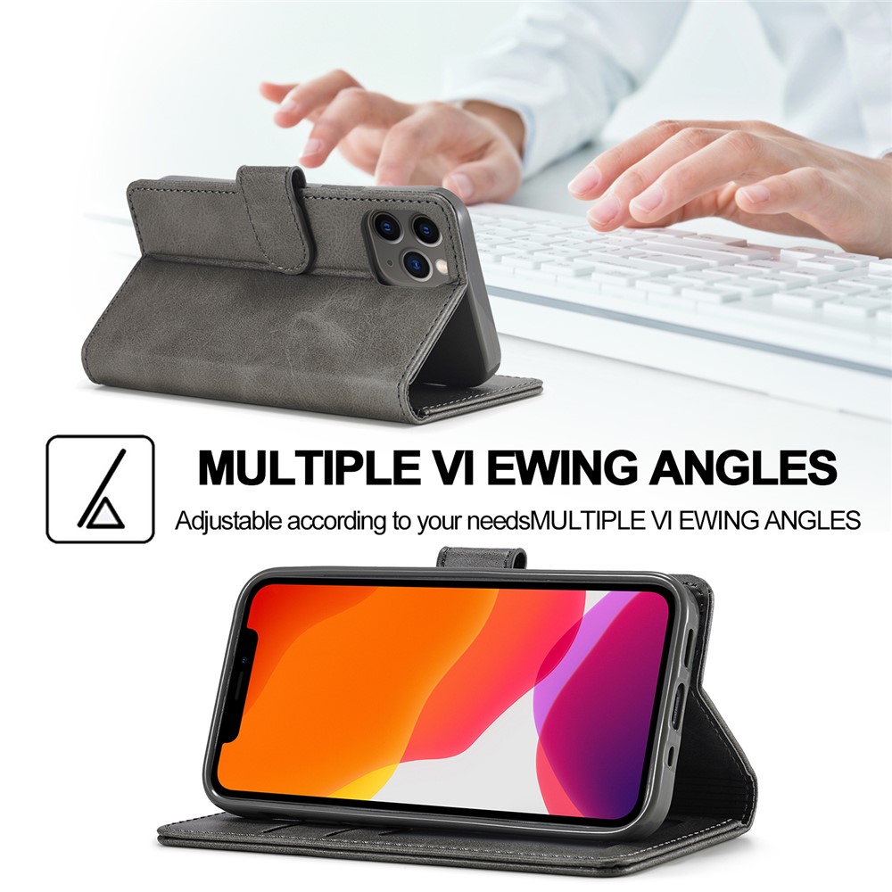 LC.IMEEKE Wallet Stand Leather Shell Mobile Phone Case for iPhone 12 Pro Max 6.7 inch - Grey-13