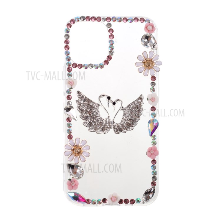 Rhinestone Decoration TPU Cell Phone Case for iPhone 12 mini - Swan-1