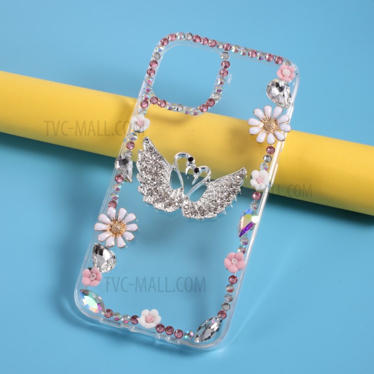 Rhinestone Decoration TPU Cell Phone Case for iPhone 12 mini - Swan-2