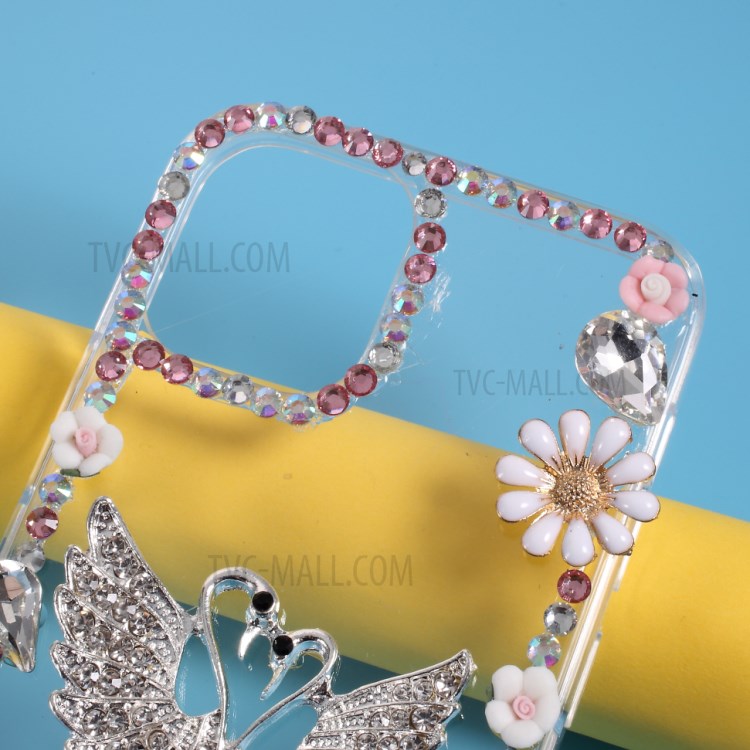 Rhinestone Decoration TPU Cell Phone Case for iPhone 12 mini - Swan-3