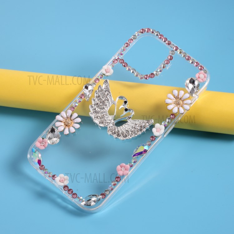 Rhinestone Decoration TPU Cell Phone Case for iPhone 12 mini - Swan-5