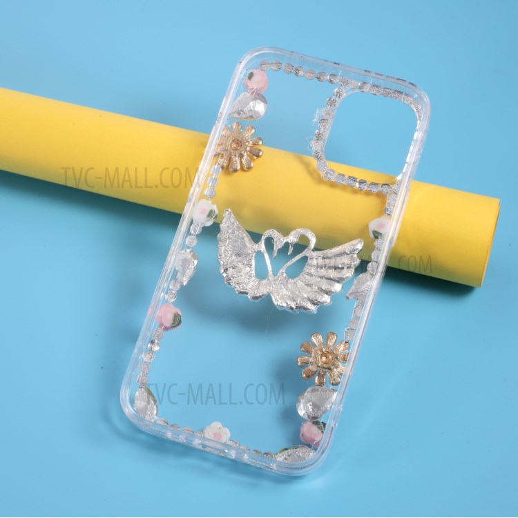 Rhinestone Decoration TPU Cell Phone Case for iPhone 12 mini - Swan-6