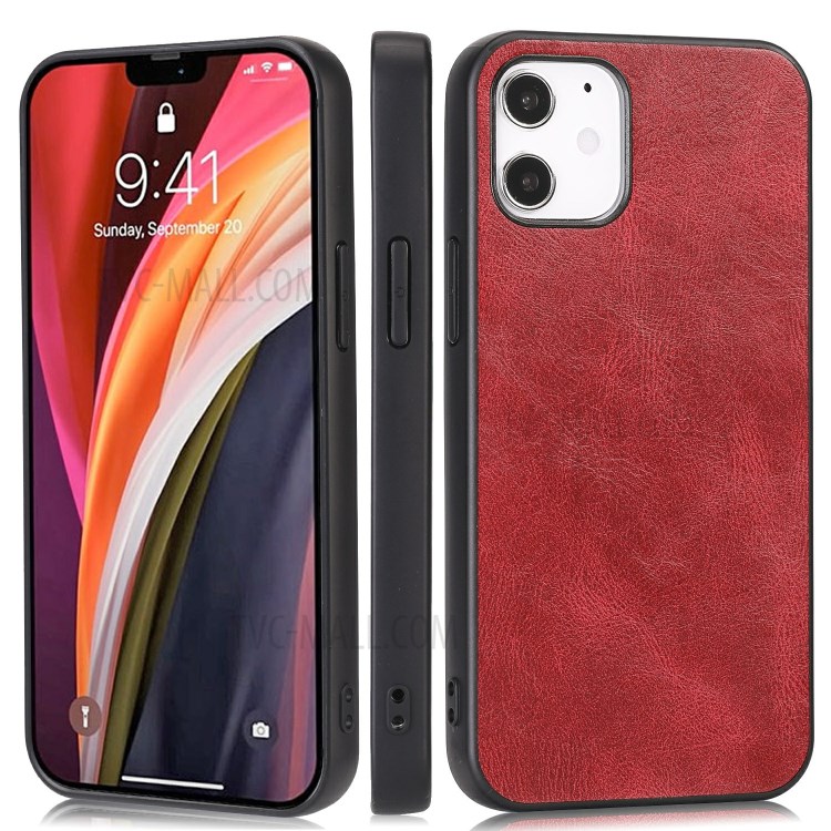 Phone Shell Crazy Horse Texture PU Leather Coated TPU Case for iPhone 12 5.4 inch - Red-1