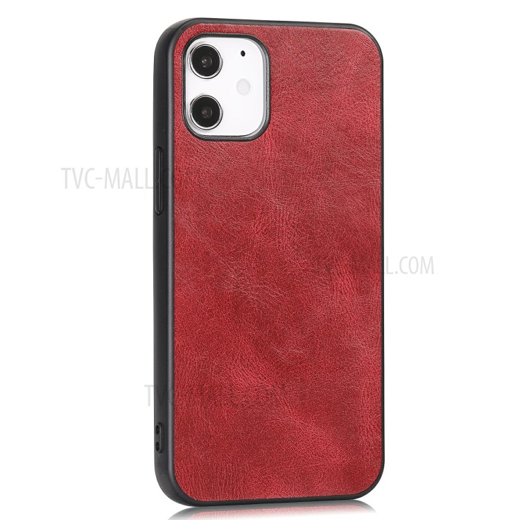 Phone Shell Crazy Horse Texture PU Leather Coated TPU Case for iPhone 12 5.4 inch - Red-2