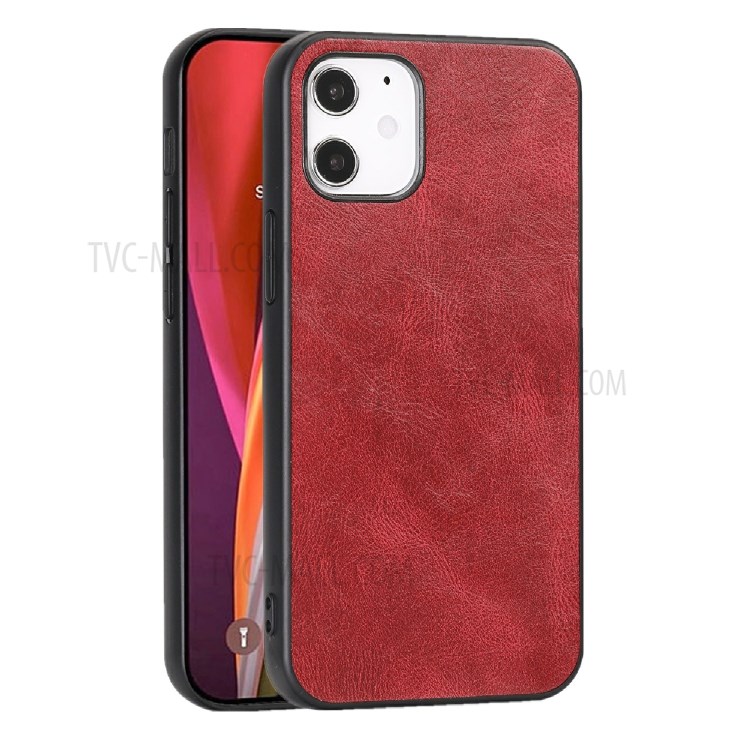 Phone Shell Crazy Horse Texture PU Leather Coated TPU Case for iPhone 12 5.4 inch - Red-3