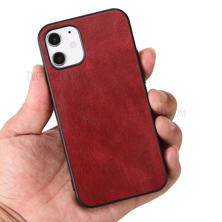 Phone Shell Crazy Horse Texture PU Leather Coated TPU Case for iPhone 12 5.4 inch - Red-4