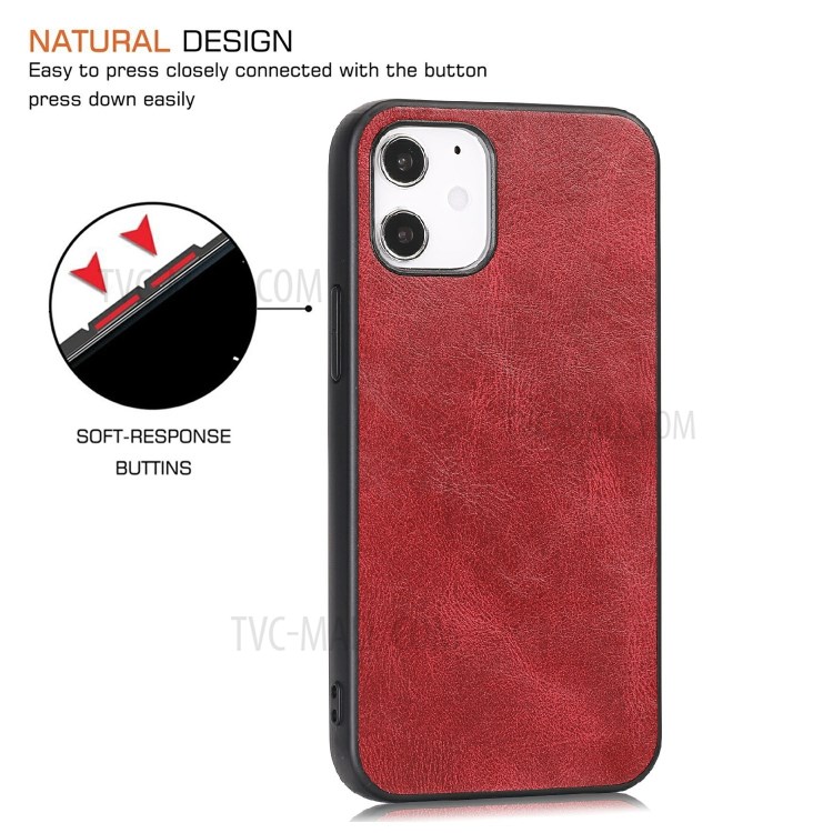 Phone Shell Crazy Horse Texture PU Leather Coated TPU Case for iPhone 12 5.4 inch - Red-6