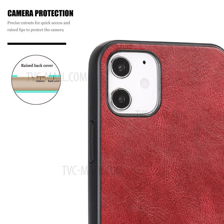 Phone Shell Crazy Horse Texture PU Leather Coated TPU Case for iPhone 12 5.4 inch - Red-7