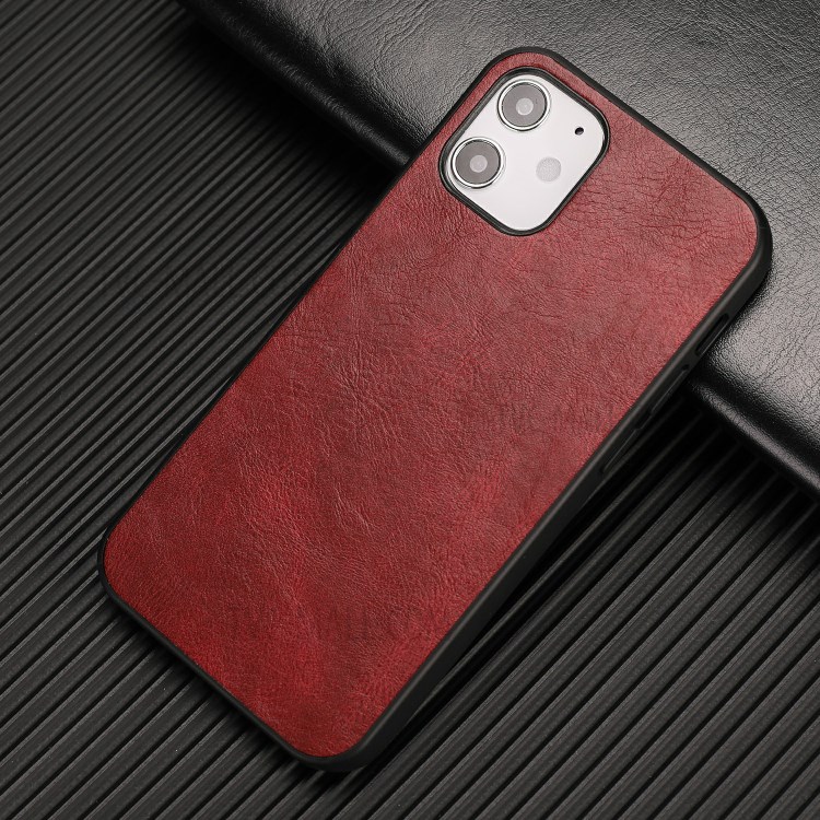 Phone Shell Crazy Horse Texture PU Leather Coated TPU Case for iPhone 12 5.4 inch - Red-9