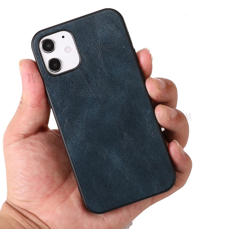 Phone Shell Crazy Horse Texture PU Leather Coated TPU Case for iPhone 12 5.4 inch - Blue-4