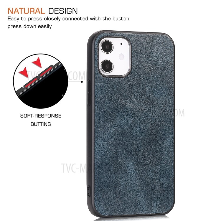 Phone Shell Crazy Horse Texture PU Leather Coated TPU Case for iPhone 12 5.4 inch - Blue-6