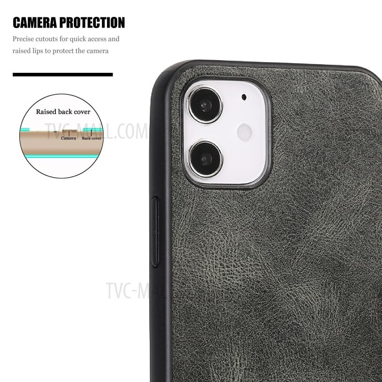 Phone Shell Crazy Horse Texture PU Leather Coated TPU Case for iPhone 12 5.4 inch - Green-7