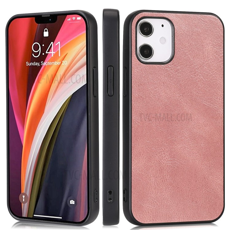 Phone Shell Crazy Horse Texture PU Leather Coated TPU Case for iPhone 12 5.4 inch - Rose Gold-1