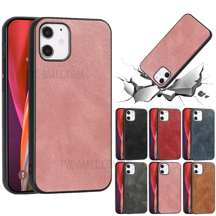 Phone Shell Crazy Horse Texture PU Leather Coated TPU Case for iPhone 12 5.4 inch - Rose Gold-10