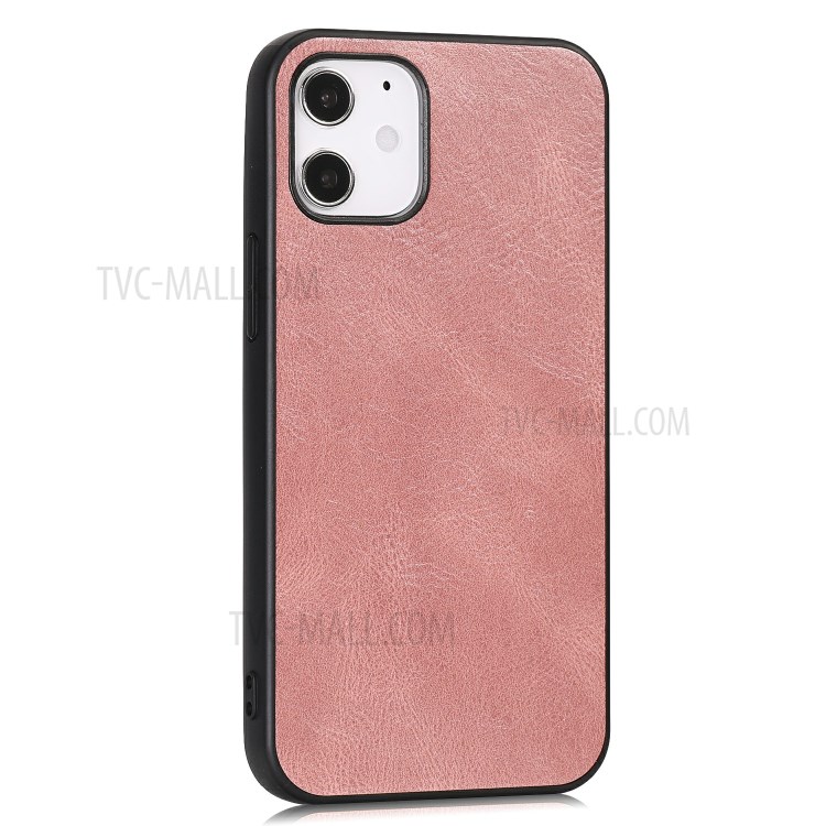 Phone Shell Crazy Horse Texture PU Leather Coated TPU Case for iPhone 12 5.4 inch - Rose Gold-2