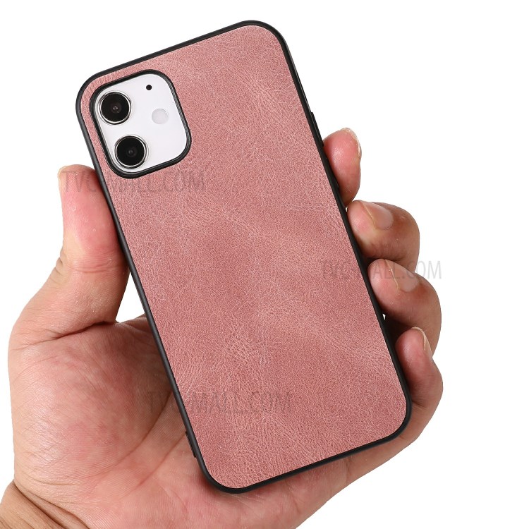 Phone Shell Crazy Horse Texture PU Leather Coated TPU Case for iPhone 12 5.4 inch - Rose Gold-4