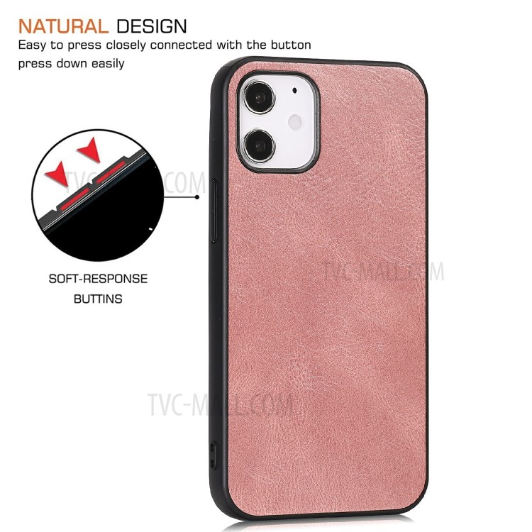 Phone Shell Crazy Horse Texture PU Leather Coated TPU Case for iPhone 12 5.4 inch - Rose Gold-6