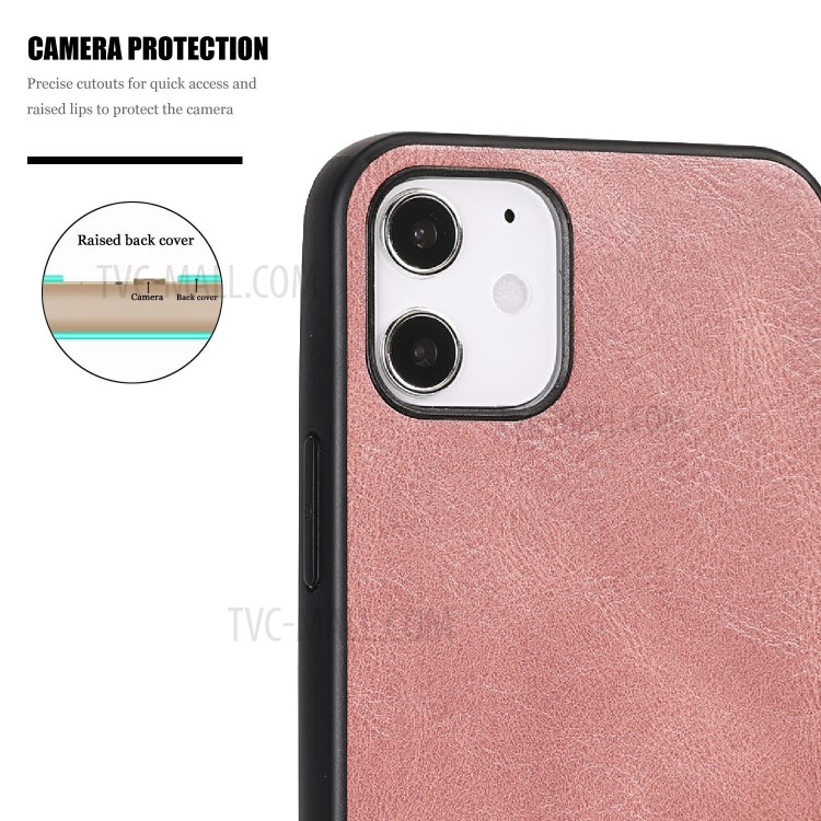 Phone Shell Crazy Horse Texture PU Leather Coated TPU Case for iPhone 12 5.4 inch - Rose Gold-7