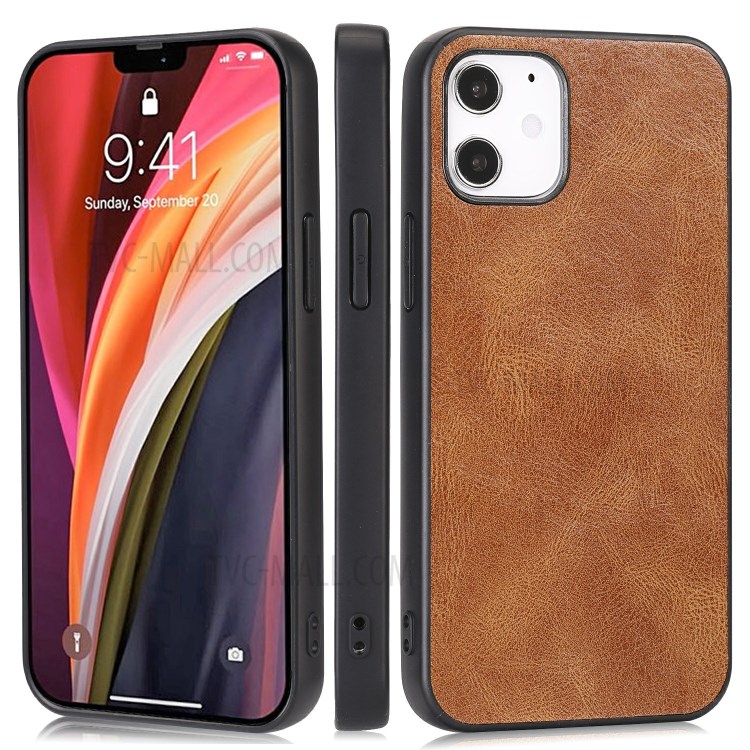 Phone Shell Crazy Horse Texture PU Leather Coated TPU Case for iPhone 12 5.4 inch - Brown-1