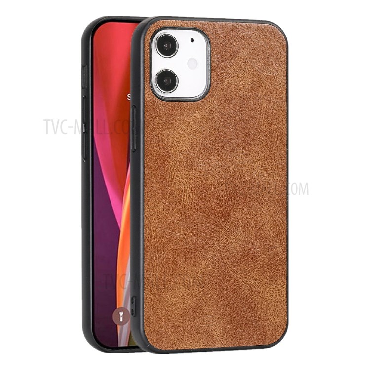 Phone Shell Crazy Horse Texture PU Leather Coated TPU Case for iPhone 12 5.4 inch - Brown-3