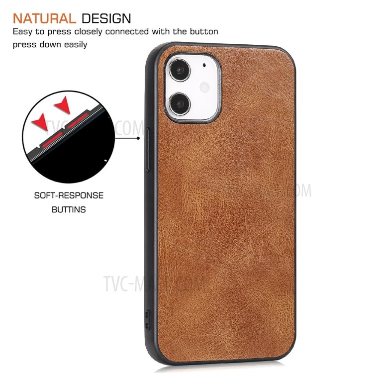 Phone Shell Crazy Horse Texture PU Leather Coated TPU Case for iPhone 12 5.4 inch - Brown-6