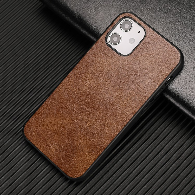 Phone Shell Crazy Horse Texture PU Leather Coated TPU Case for iPhone 12 5.4 inch - Brown-9