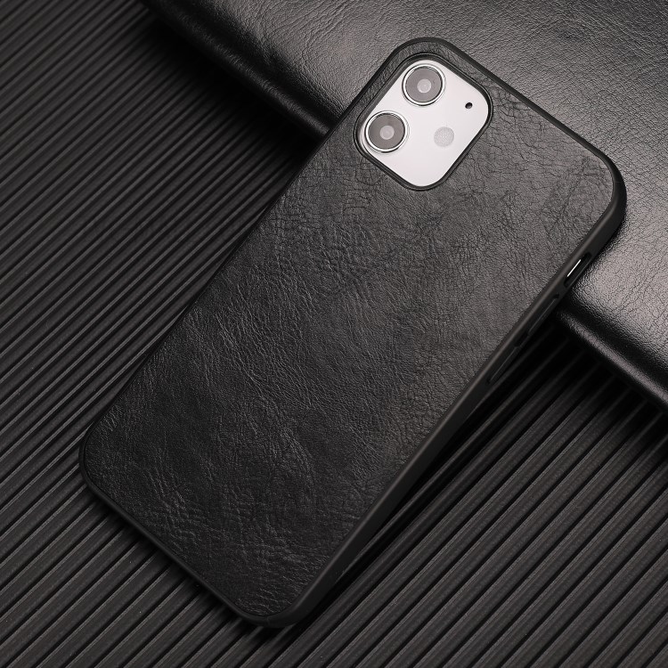 Phone Case Crazy Horse Texture PU Leather Coated TPU Shell for iPhone 12 Max/Pro 6.1 inch - Black-11