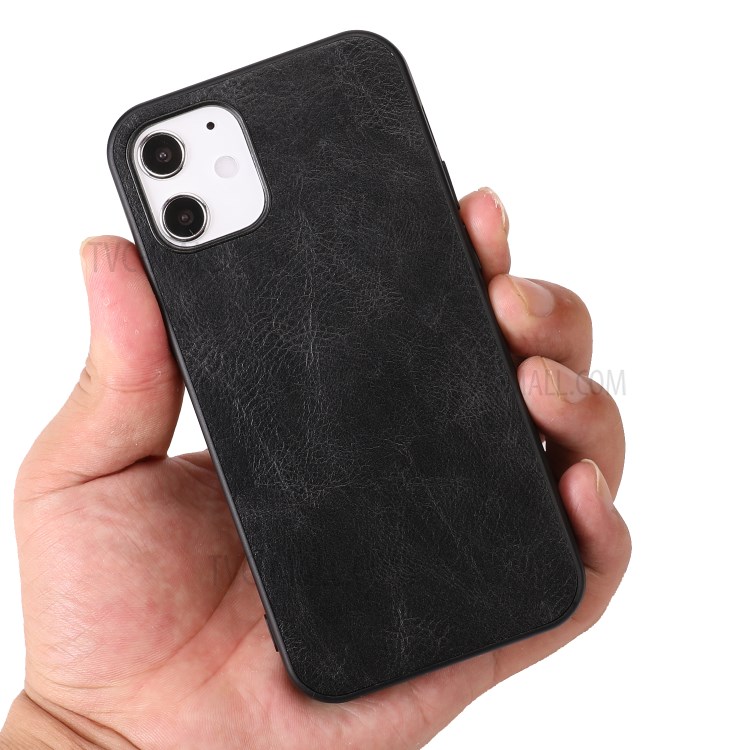 Phone Case Crazy Horse Texture PU Leather Coated TPU Shell for iPhone 12 Max/Pro 6.1 inch - Black-4