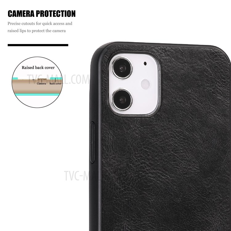 Phone Case Crazy Horse Texture PU Leather Coated TPU Shell for iPhone 12 Max/Pro 6.1 inch - Black-7