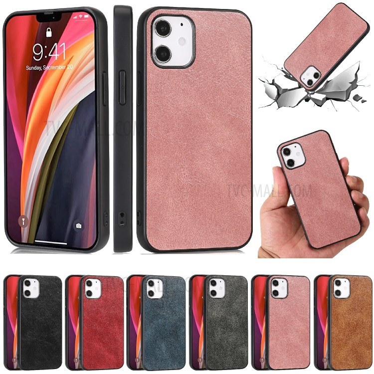 Phone Case Crazy Horse Texture PU Leather Coated TPU Shell for iPhone 12 Pro/12 - Rose Gold-10