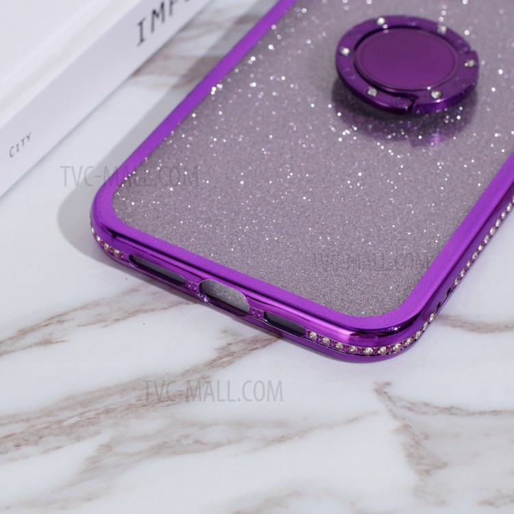 Glittery Powder Plating Rhinestone Decor TPU Phone Cover with Metal Kickstand for iPhone 12 mini - Purple-4